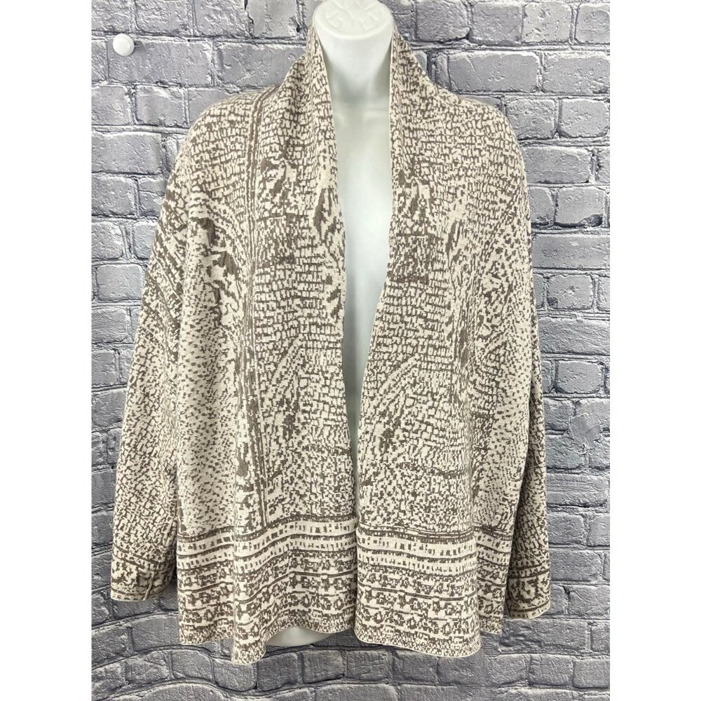 J. Jill Pure Jill  Birch Bark Print Beige Open Front Cardigan Sweater Large - Picture 4 of 10